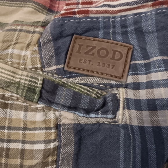 Izod patchwork plaid shorts men's size 36 blue rust tan white black - Picture 4 of 6